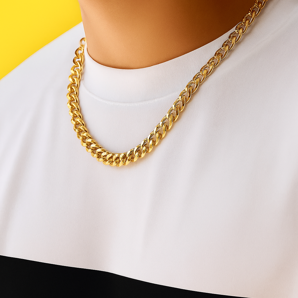 KunJoe Cuban Chain Halskette für Herren – Gold / Schwarz – Aluminium Schmuck für Party & Alltag